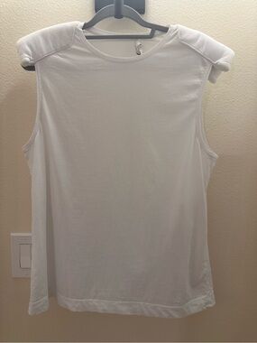 Tibi White Sleeveless 100% Cotton Crewneck Tank Top with Shoulder Pads